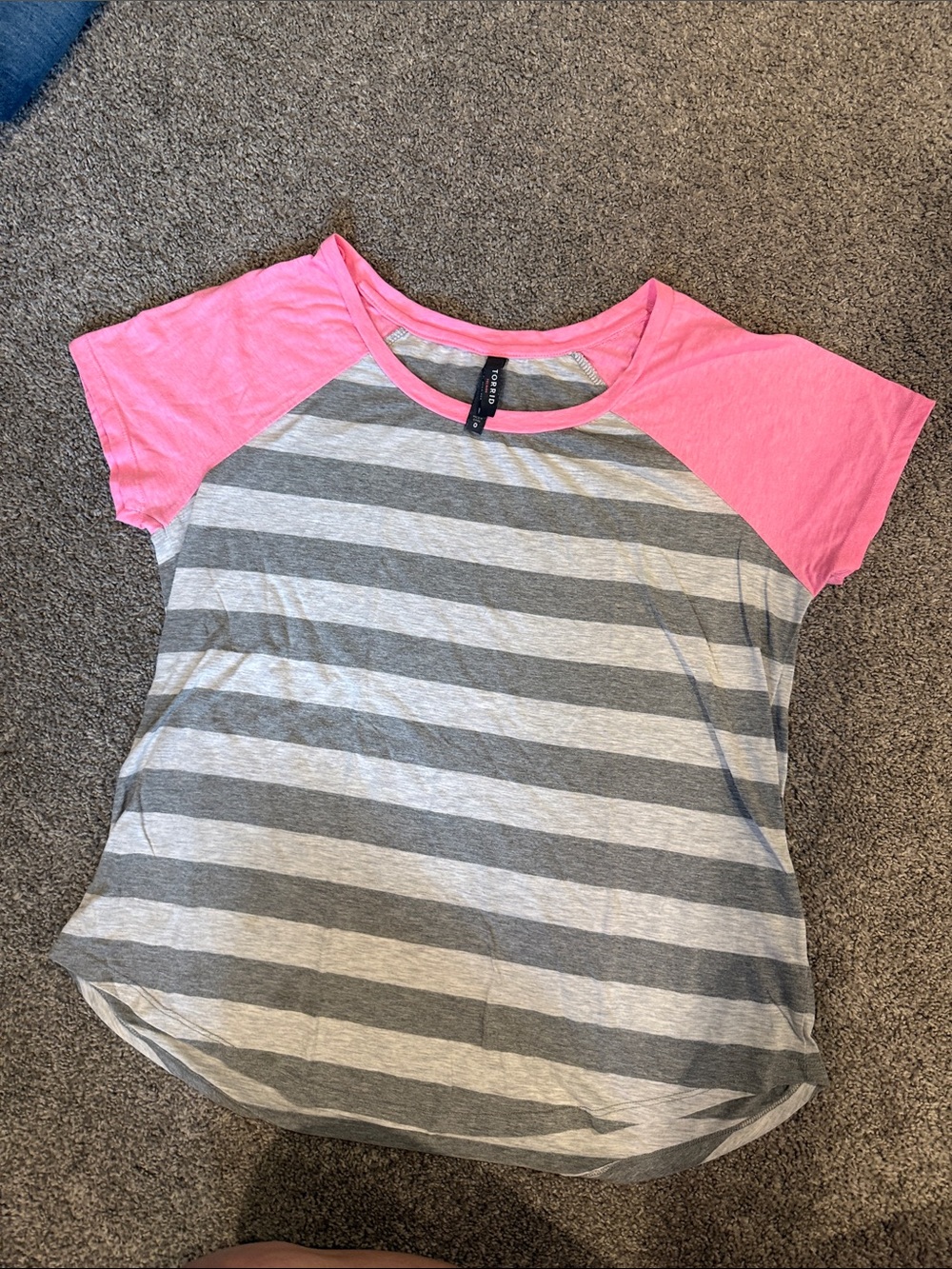 torrid Gray Stripe Tee with Pink Trim